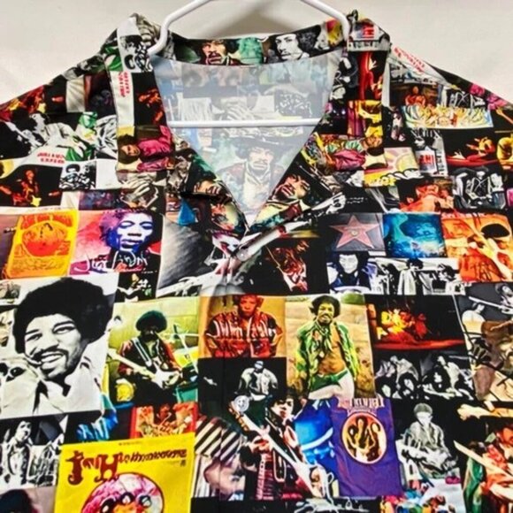 Jimi Hendrix Photo Collage Shirt Men's 3X/4X Hawaiian Style Camp Top Rare EUC - Picture 8 of 8